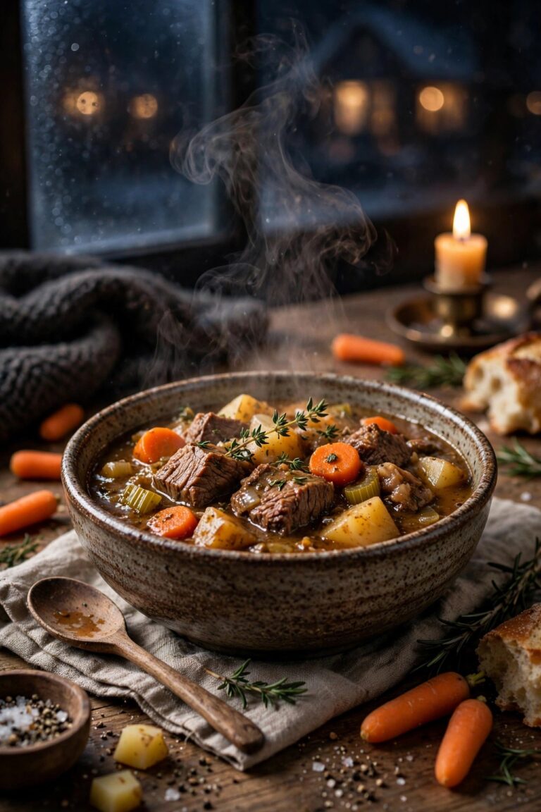 5-ingredient slow cooker beef stew with carrots and potatoes in a rich gravy