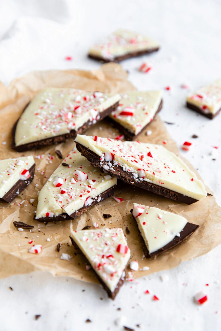 Peppermint bark shards with crushed candy cane