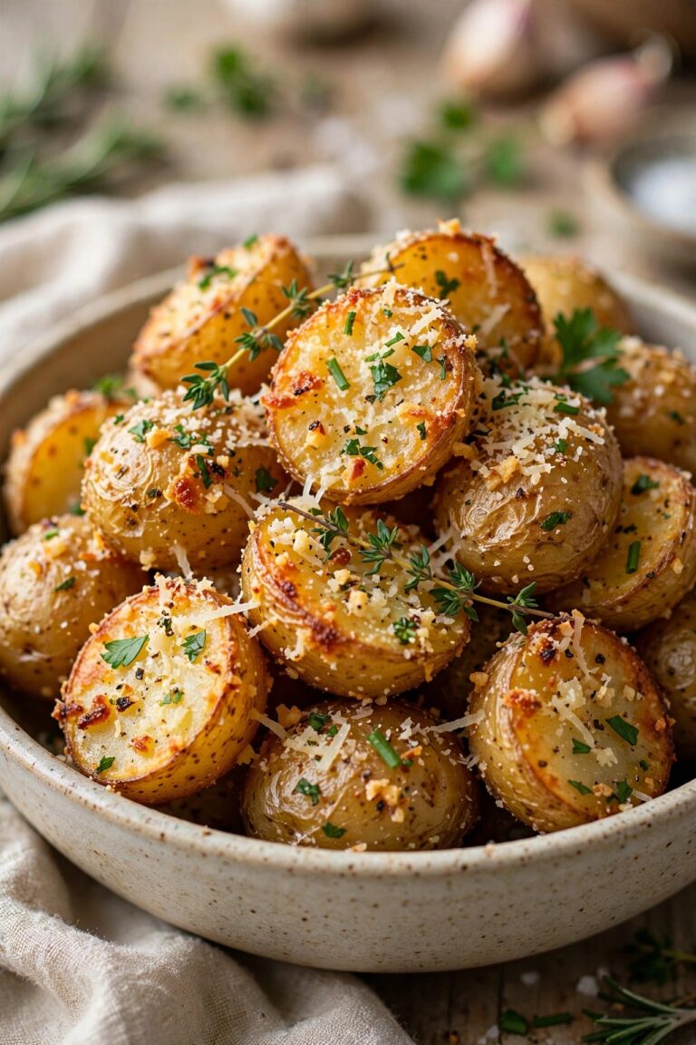 Air fryer garlic parmesan potatoes, crispy and golden with herbs